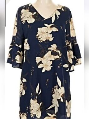 Belongsci XXL Women's Navy Floral V-Neck Dress